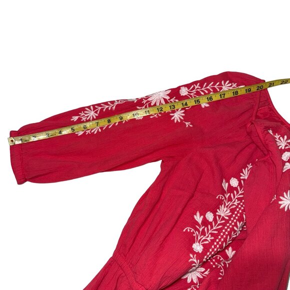 Talbots Pretty Pink/White Embroidered Peasant Style 3/4 Sleeve Midi Dress Sz S - Picture 8 of 10